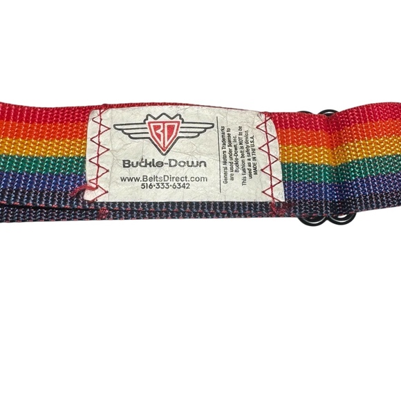 BUCKLE-DOWN SEAT BELT RAINBOW STRIPE ADJUSTABLE BELT WITH CORVETTE LOGO BUCKLE - Picture 7 of 9